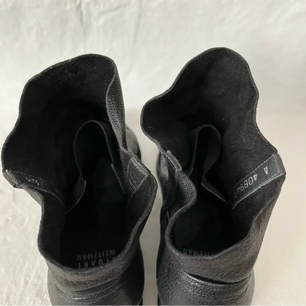 Stewart Weitzman Sprite Slouchy Black Leather Wedge Ankle Booties